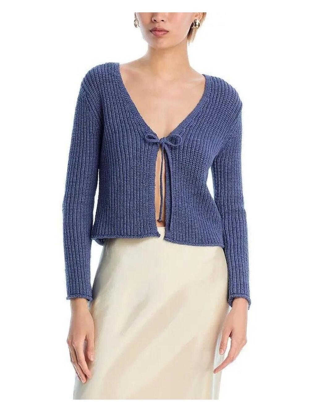 189$ Velvet by Graham & Spencer V-Neck Tie Front Cardigan Women’s Size L Blue